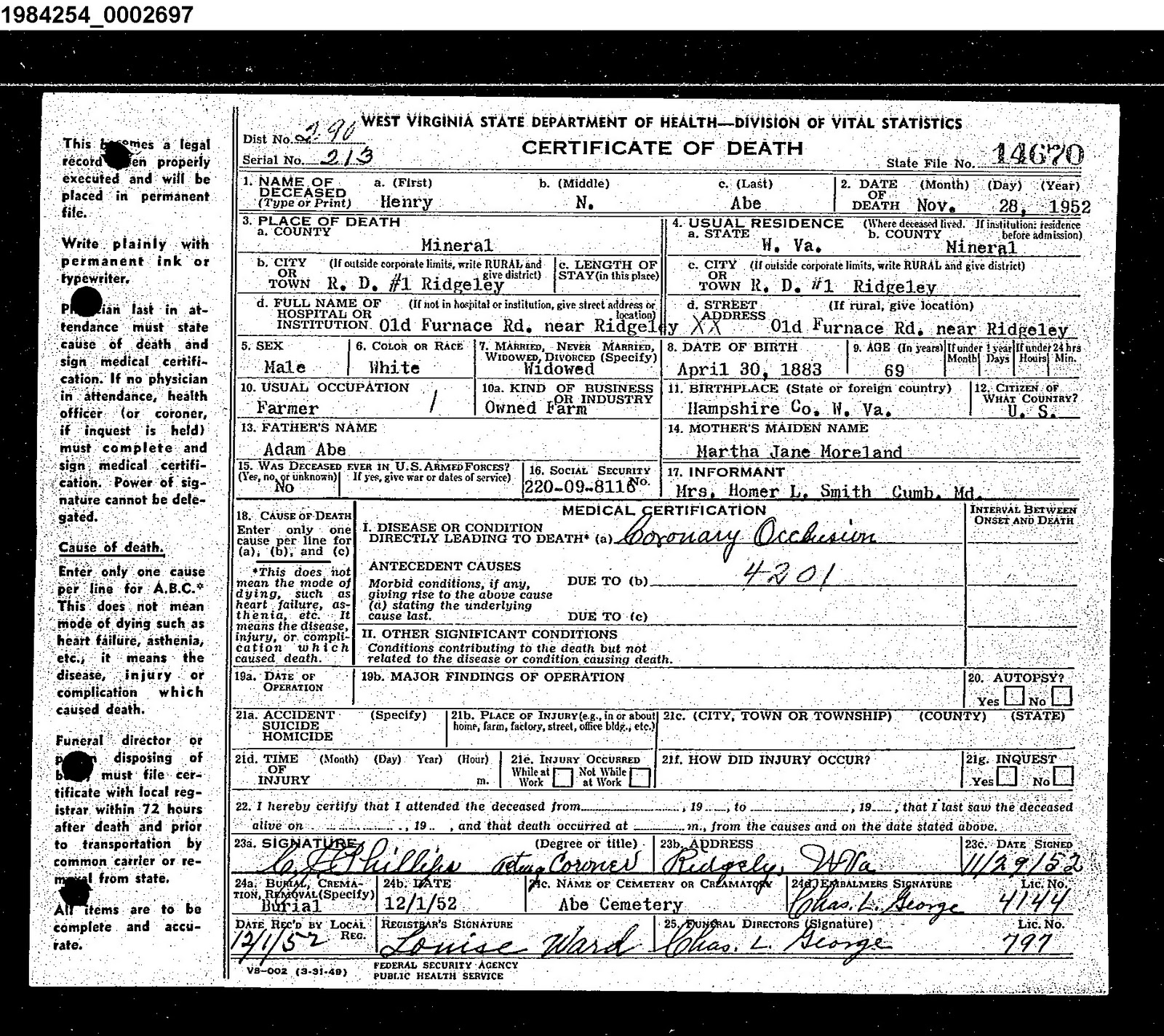 Abe Family Heritage Records October 2011