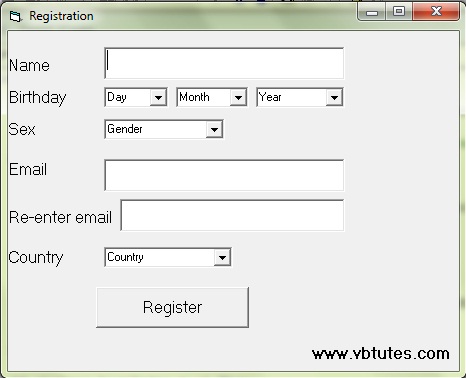 Registration program Properties and methods of Combo box