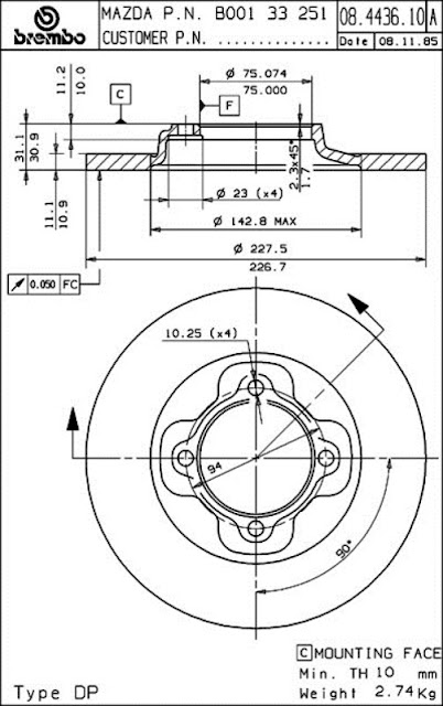 Brake Disc Mazda 323 (08.4436.10)