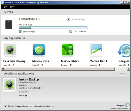 seagate dashboard for memeo instant backup
