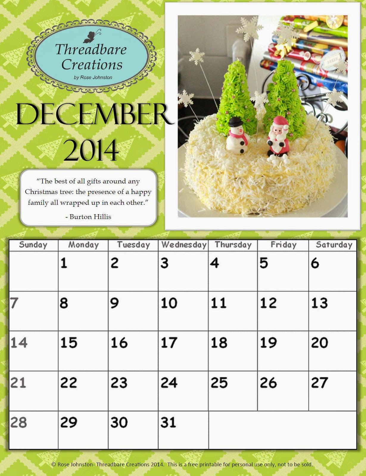 Free December Calendar - Threadbare Creations