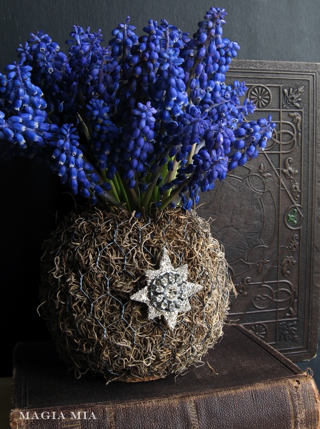 Magia Mia Chicken Wire, Moss, & Glass Globe Vases