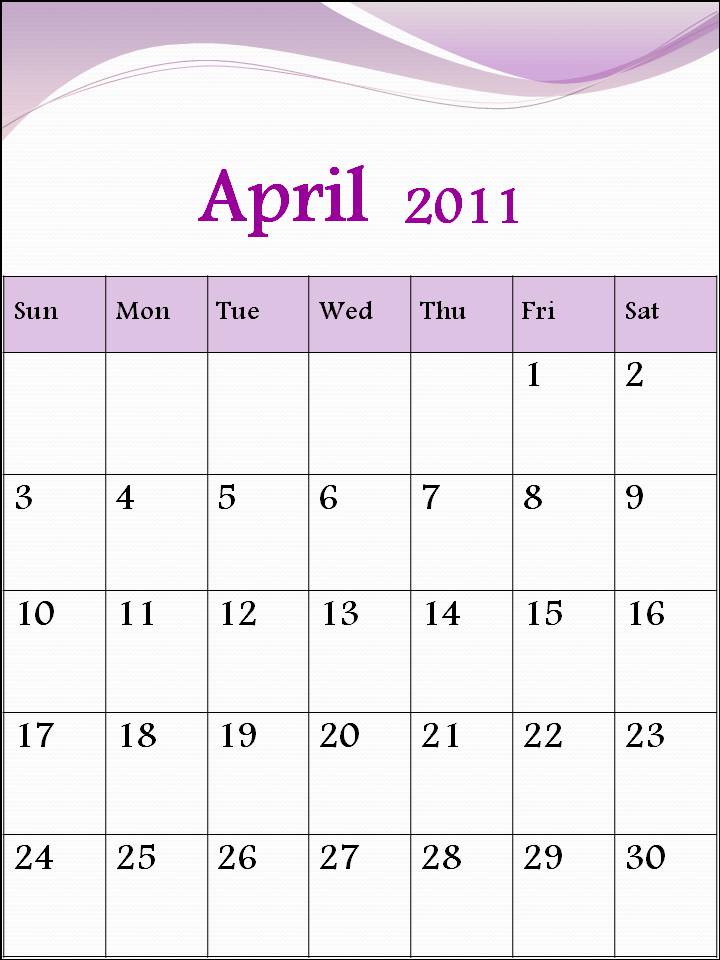 blank 2011 calendar april. lank calendar 2011 april.