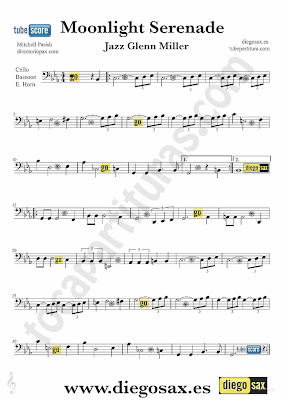 Tubepartitura Moonlight Serenade partitura de Fagot y Violonchelo de Glenn Miller partitura de Jazz