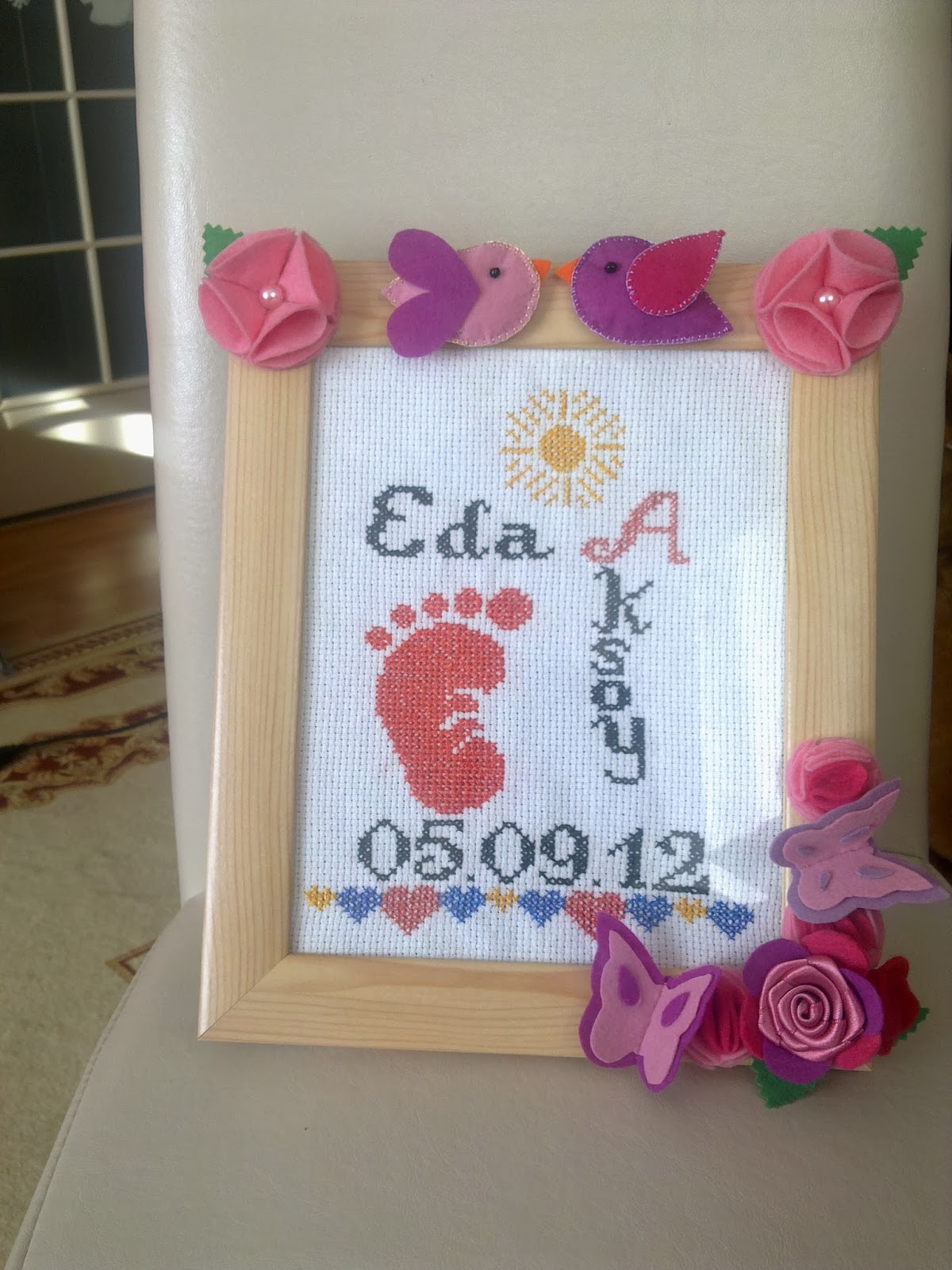 Kelebek Design Etamin ve Keçeden Bebek odası Pano