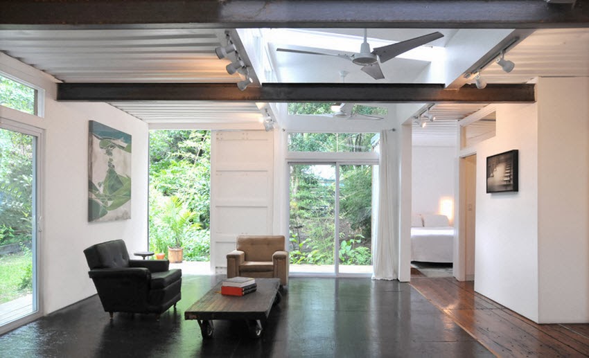 Diseño de casa reciclada hecha de contenedores [fachada y diseño ... Diseño Integrada Sala