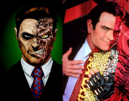 The first movie version of Two-Faced costume (Batman Forever) went a little...