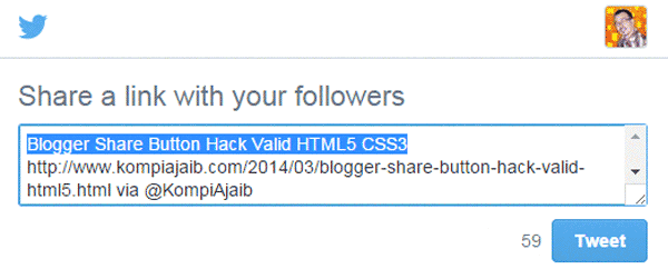 Tweet Button Blogger With Text, Via, And Related No Javascript Tweet Button Blogger With Text, Via, And Related No Javascript