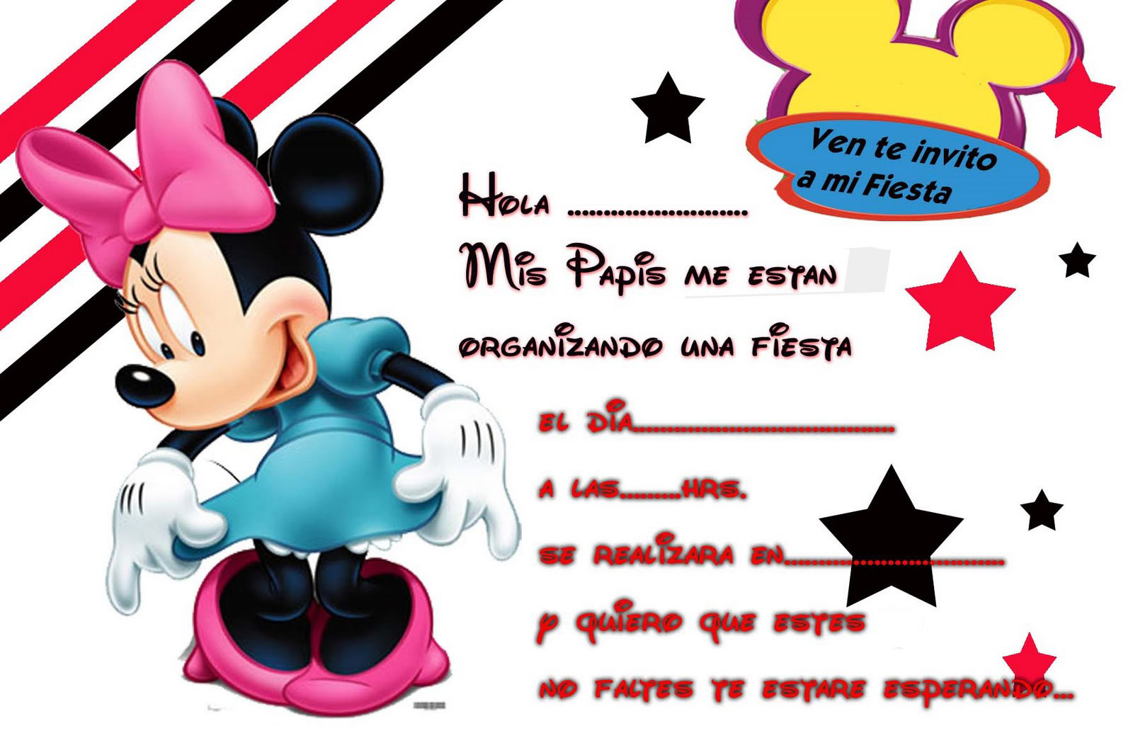 Tarjeta de Invitación de MICKEY MOUSE para Imprimir