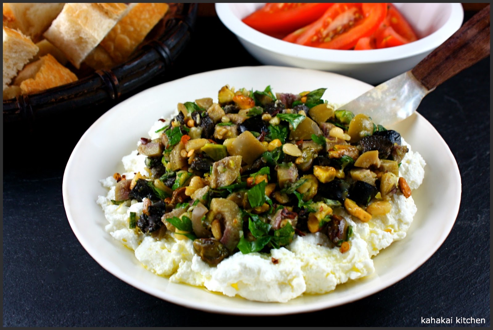 Kahakai Kitchen Labneh (Creamy Strained Yogurt Cheese) with Olives, Pistachios & Oregano