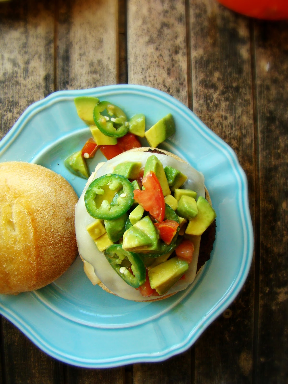 Avocado pepper jack burger