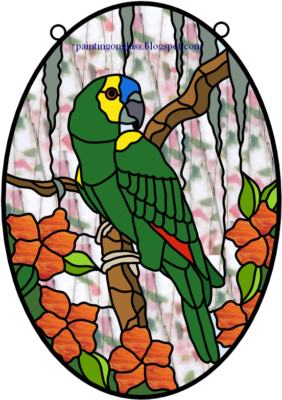 Stained Glass Amazon Parrot Pattern painting on glass