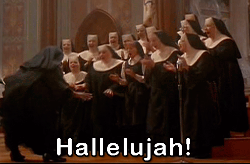 Animated gif of a chorus of nuns singing "hallelujah!"