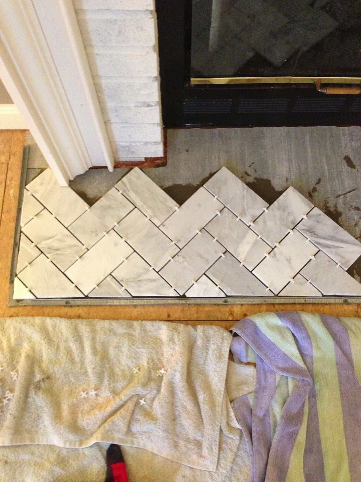 Chic meets Healthy FIREPLACE HEARTH PT. 1 HERRINGBONE MARBLE TILE HEARTH