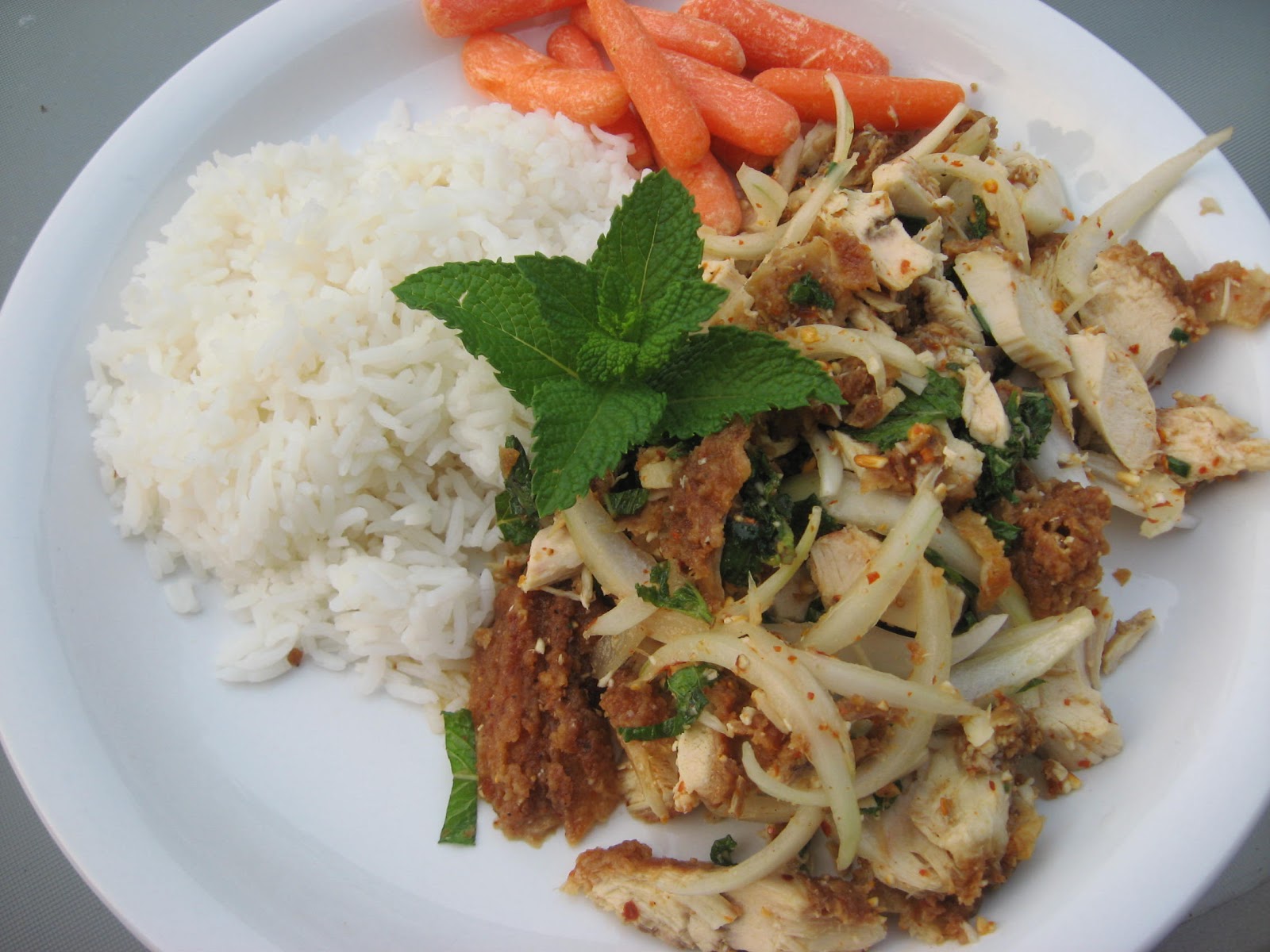 Modern Thai Food Gai sabb spicy fried chicken salad.