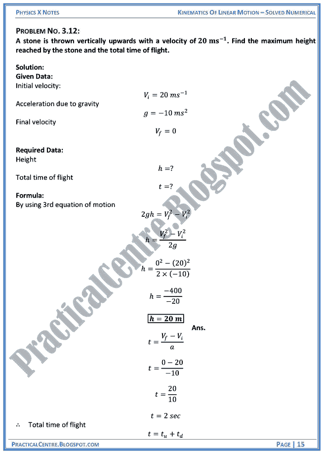 Kinematics Of Linear Motion - Solved Numerical -Examples & Problems - Physics X