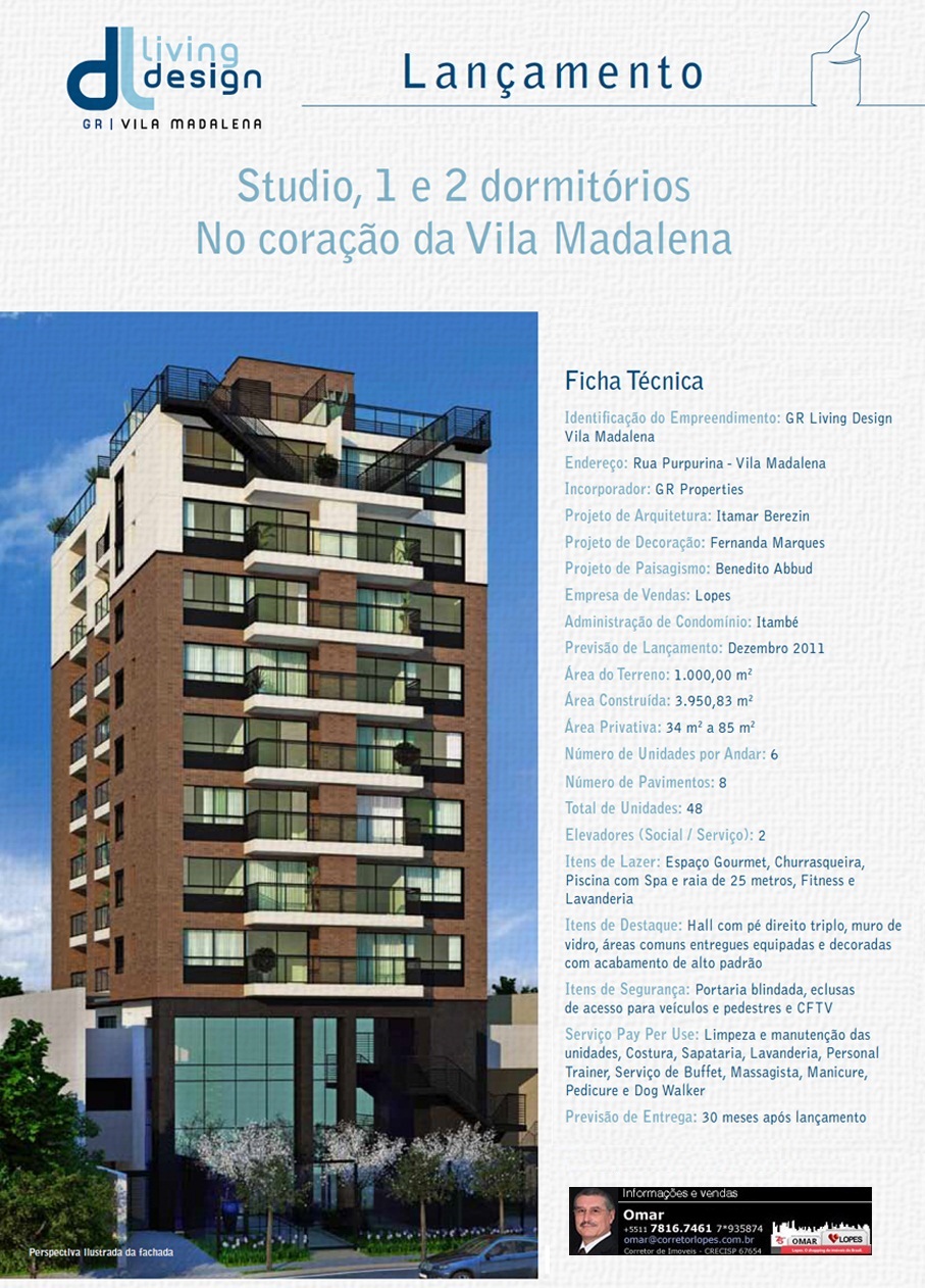 Living Design Vila Madalena - Studio, 1 e 2 dorms.