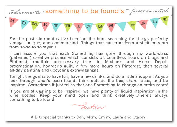 Something to be Found: Somethings Sale Welcome Card