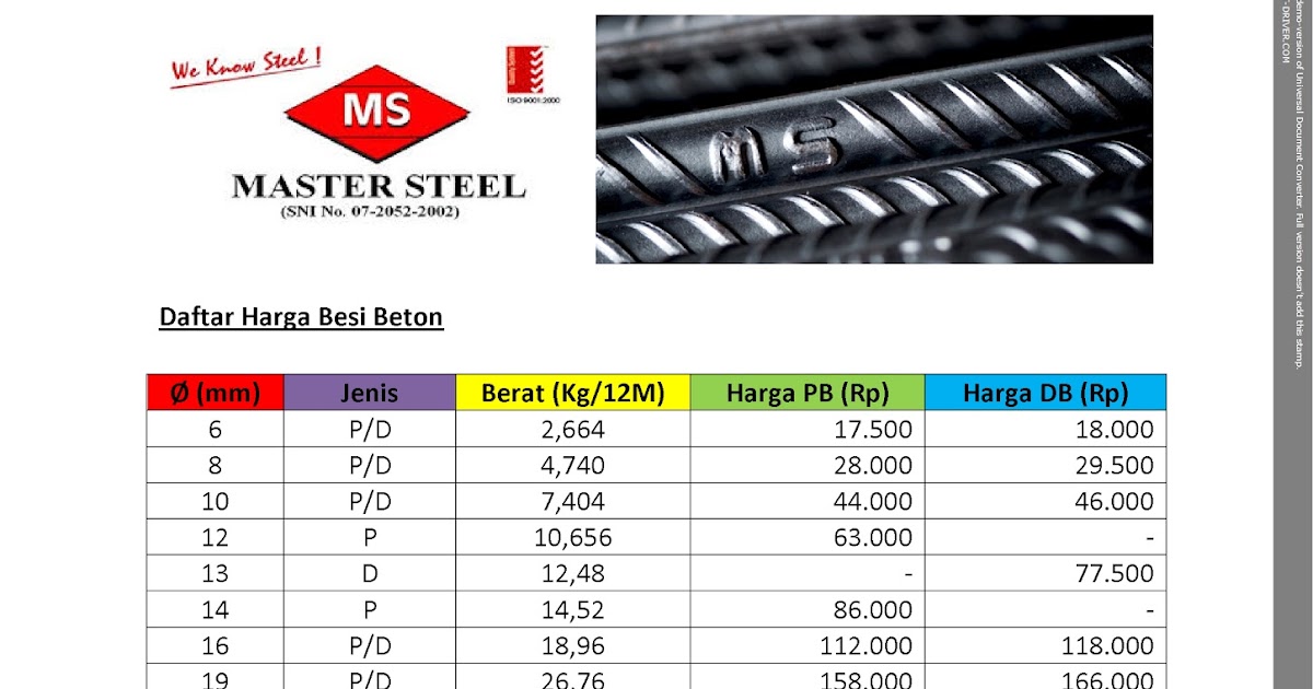 Daftar Harga Besi Beton MS (Master Steel) 2015 Logika Group