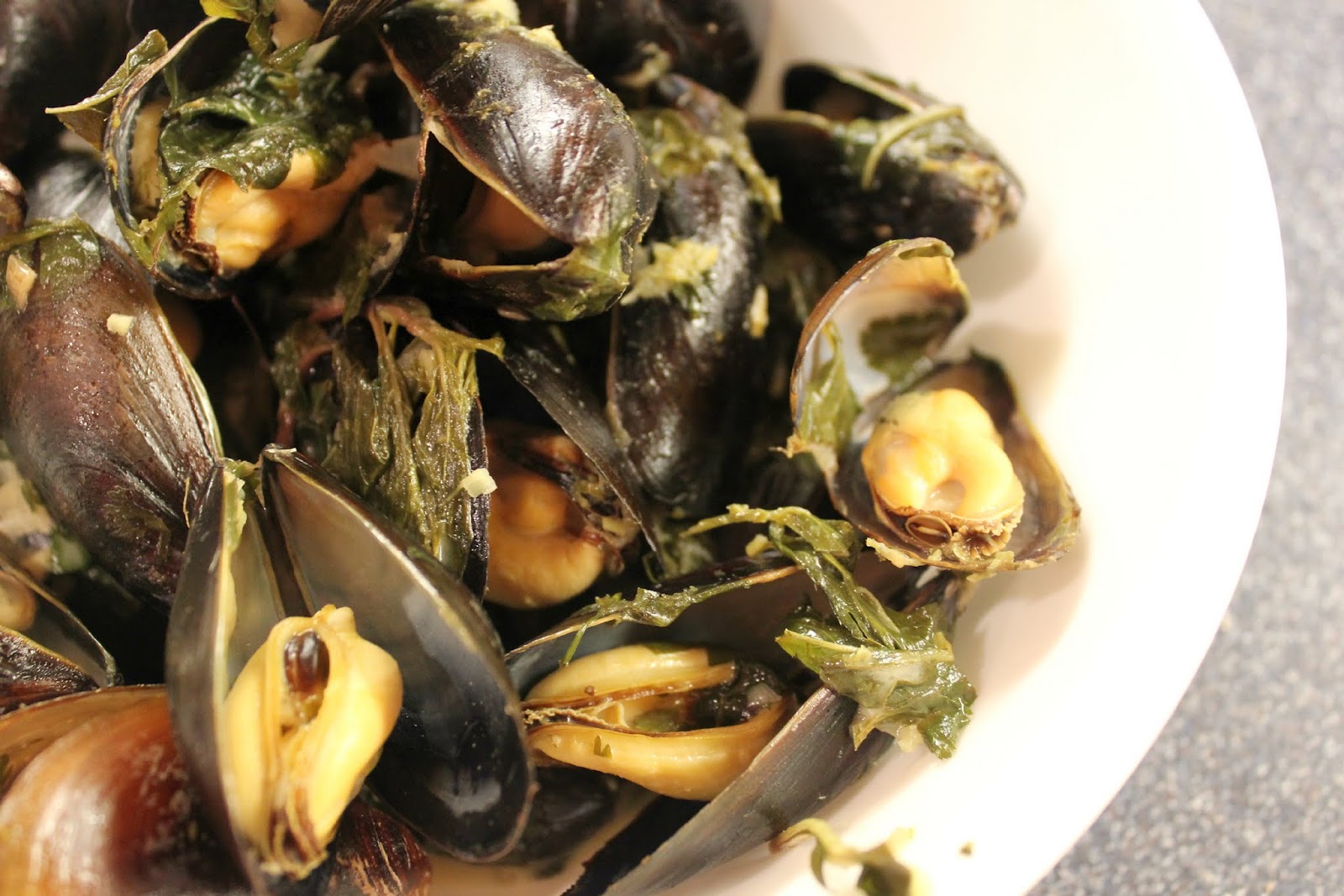 Everything in the Kitchen Sink Mussels in Thai Green Curry Broth