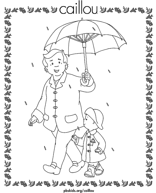 Grandpa & Caillou in the Rain Coloring Page title=