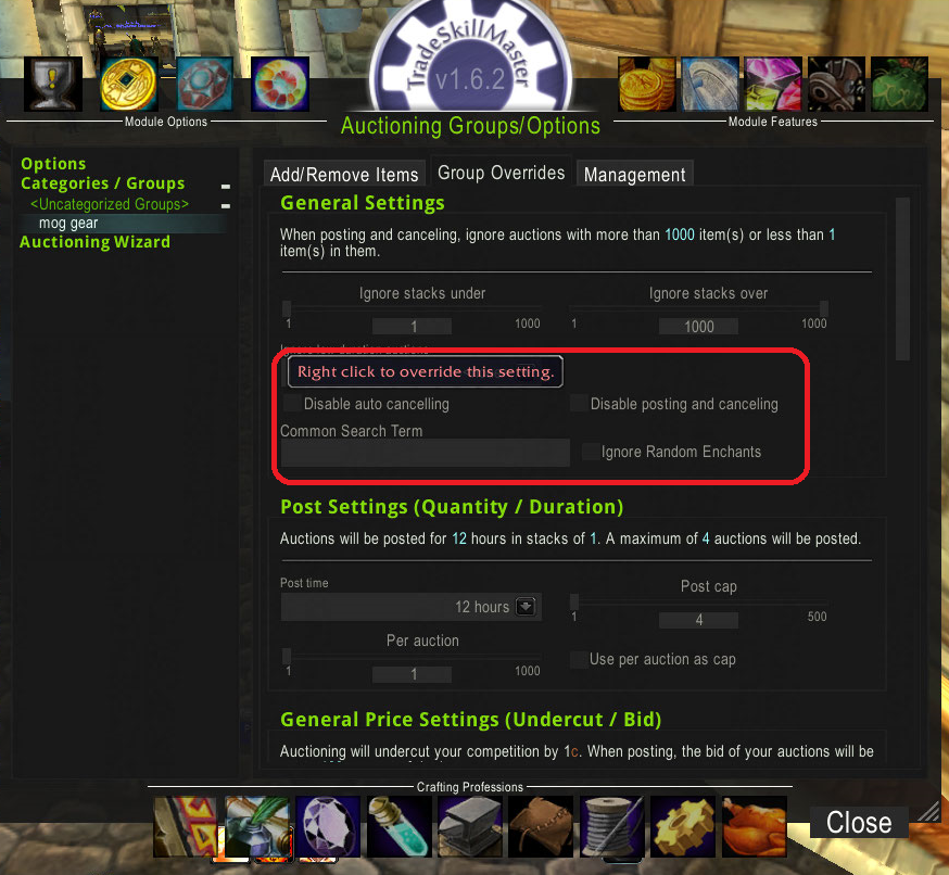 how to use tradeskillmaster auction