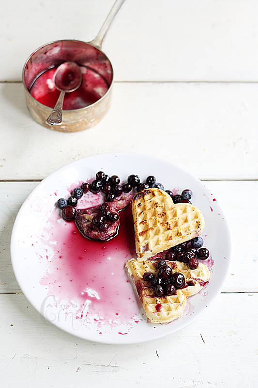 Almond Corner Waffles with Blueberries