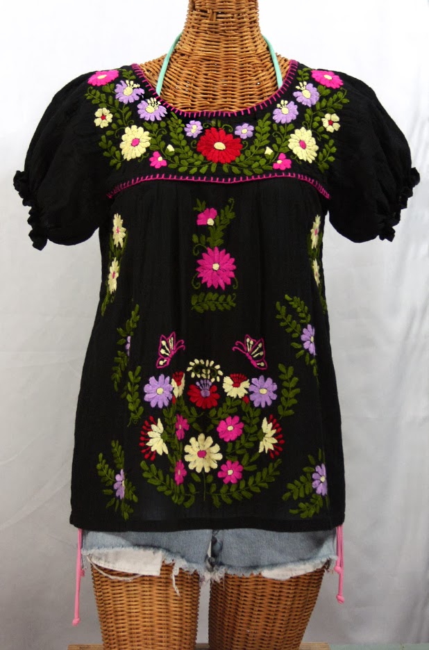 http://www.sirensirensiren.com/shop/new!-embroidered-peasant-tops/mexican-blouse-puff-sleeve-mariposa-color/embroidered-mexican-style-peasant-top-mariposa-color-black