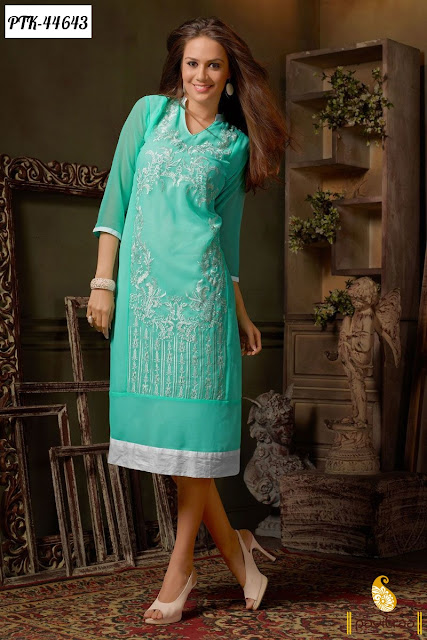 Light sea green georgette embroidery kurti online shopping at lowest price