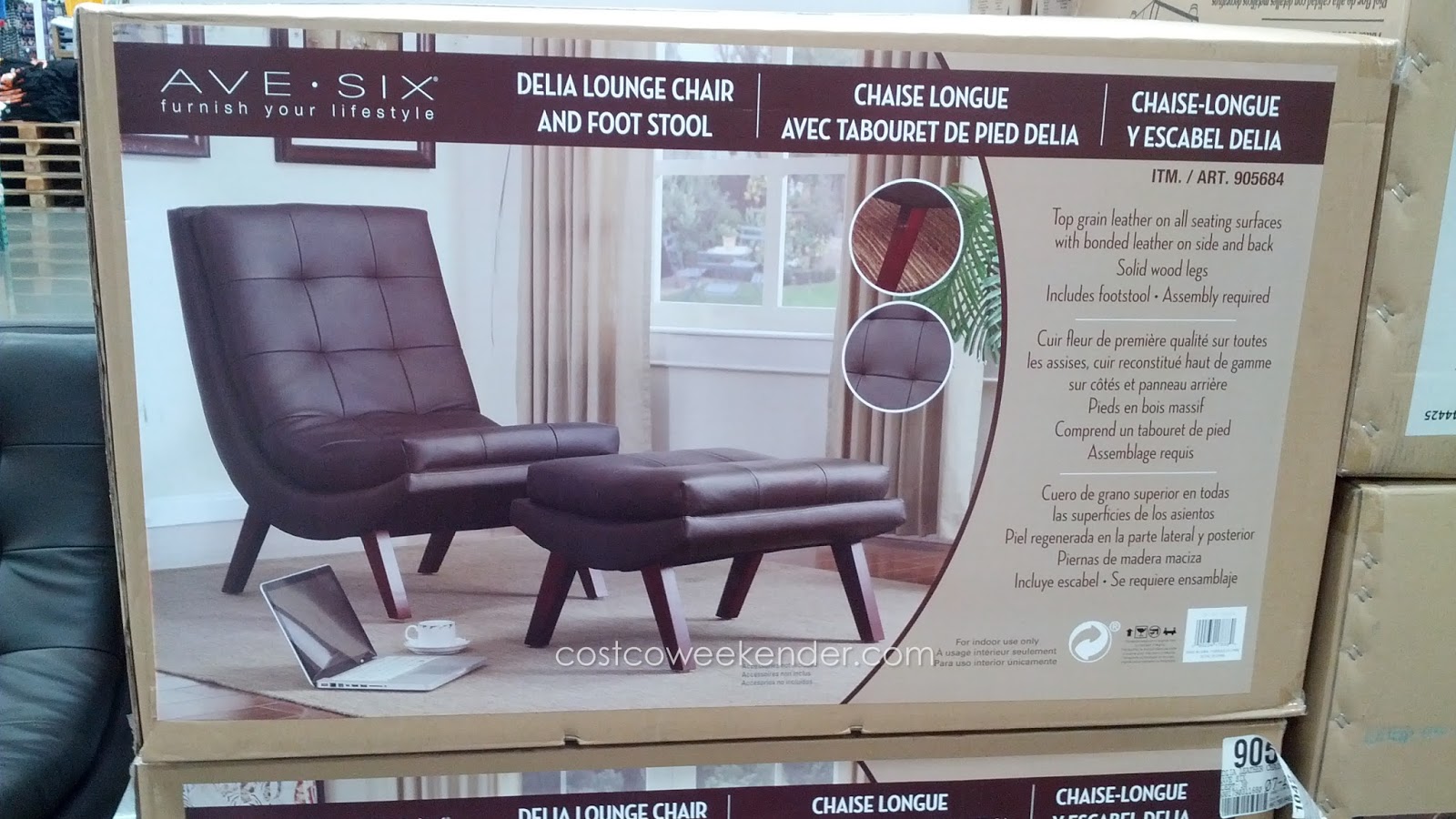 Ave Six Delia Leather Lounge Chair and Foot Stool Costco Weekender