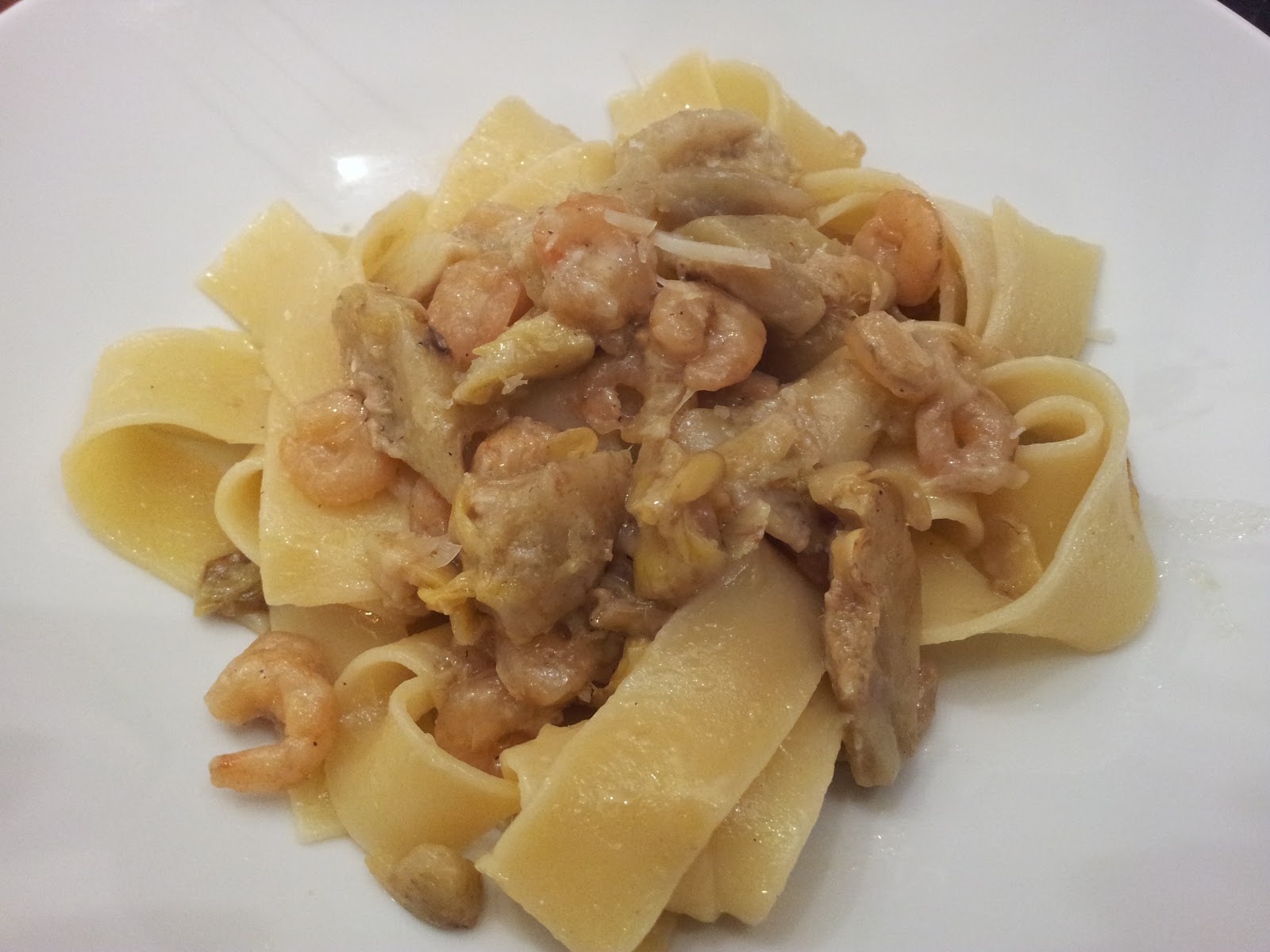 Pappardelle carciofi e gamberetti Cucino... ma sarei a dieta!!!