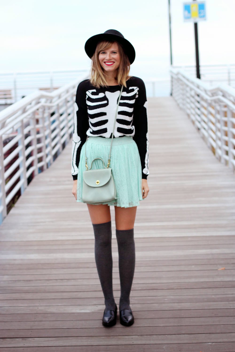 romwe skeleton sweater, mint lace skirt, pointed forever 21 loafers, long beach ny boardwalk, nyc vintage fashion blogger, new york vintage blog romwe skeleton sweater, mint lace skirt, pointed forever 21 loafers, long beach ny boardwalk, nyc vintage fashion blogger, new york vintage blog