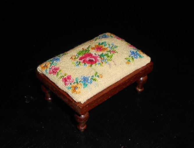 Natalia's Fine Needlework New Footstool in 1/12th scale
