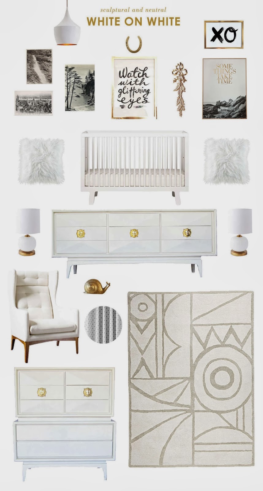 Sweet Little Nursery White and Gold Nursery Inspiration Board