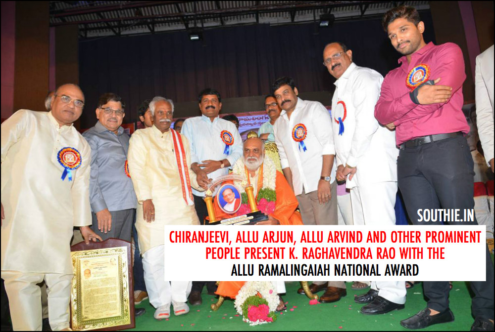 Chiranjeevi, Allu Arvind, Allu Arjun and many other prominent people are present while facilitating K.Raghavendra Rao.