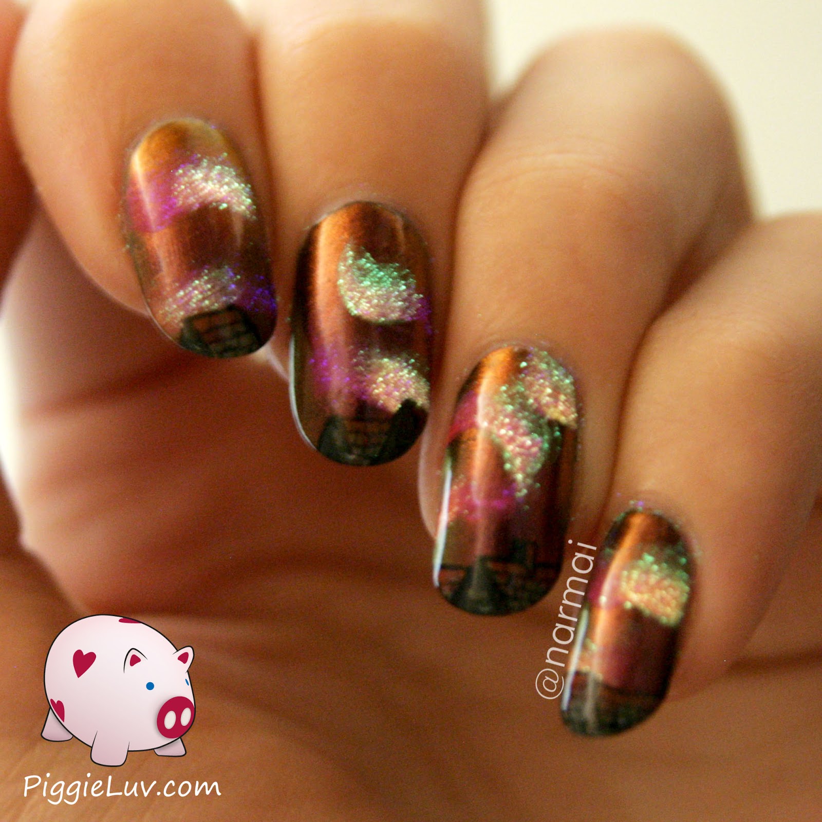 PiggieLuv Curse in the sky, one stroke nail art (glow in the dark