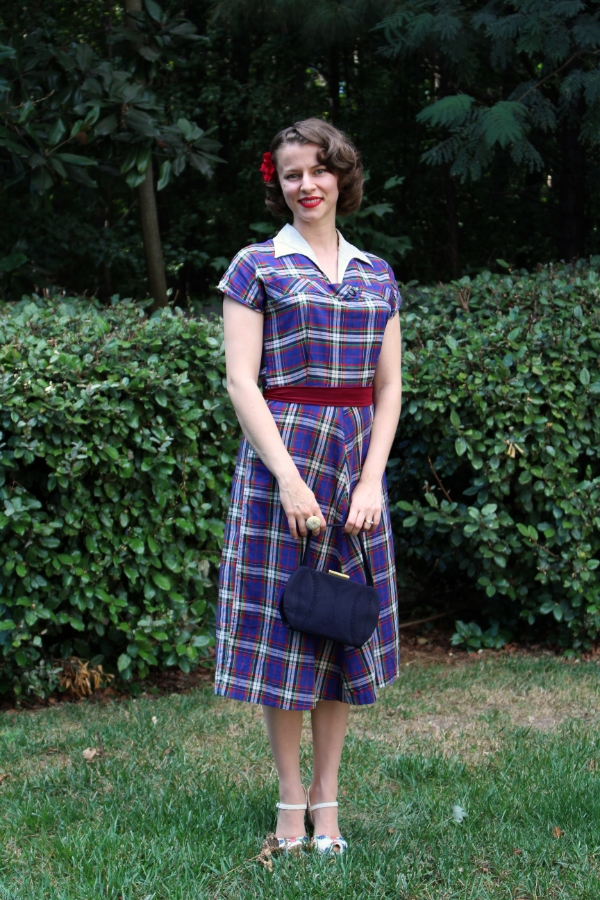 40s day dress Day Out in 1940s Plaid #vintage #fashion #1940s #dress #plaid #style