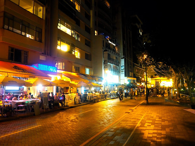 Buildings and lights of Stanley waterfront at night, Hong Kong