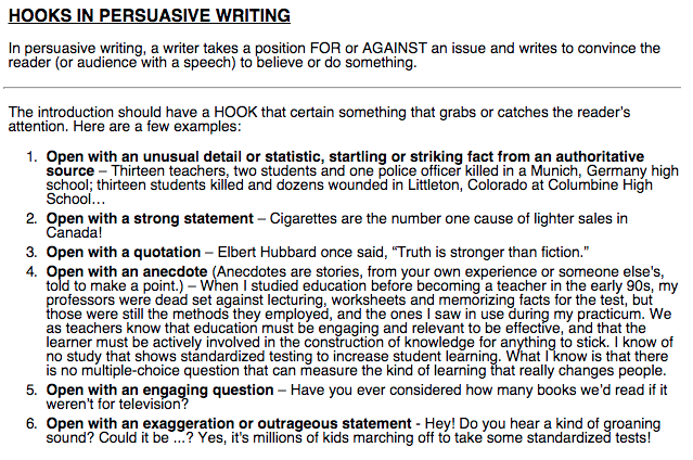 Hooks for essays
