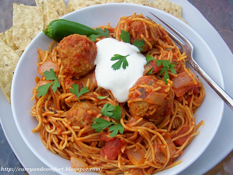 Kitchen Simmer Mexican Style Spaghetti and Meatballs