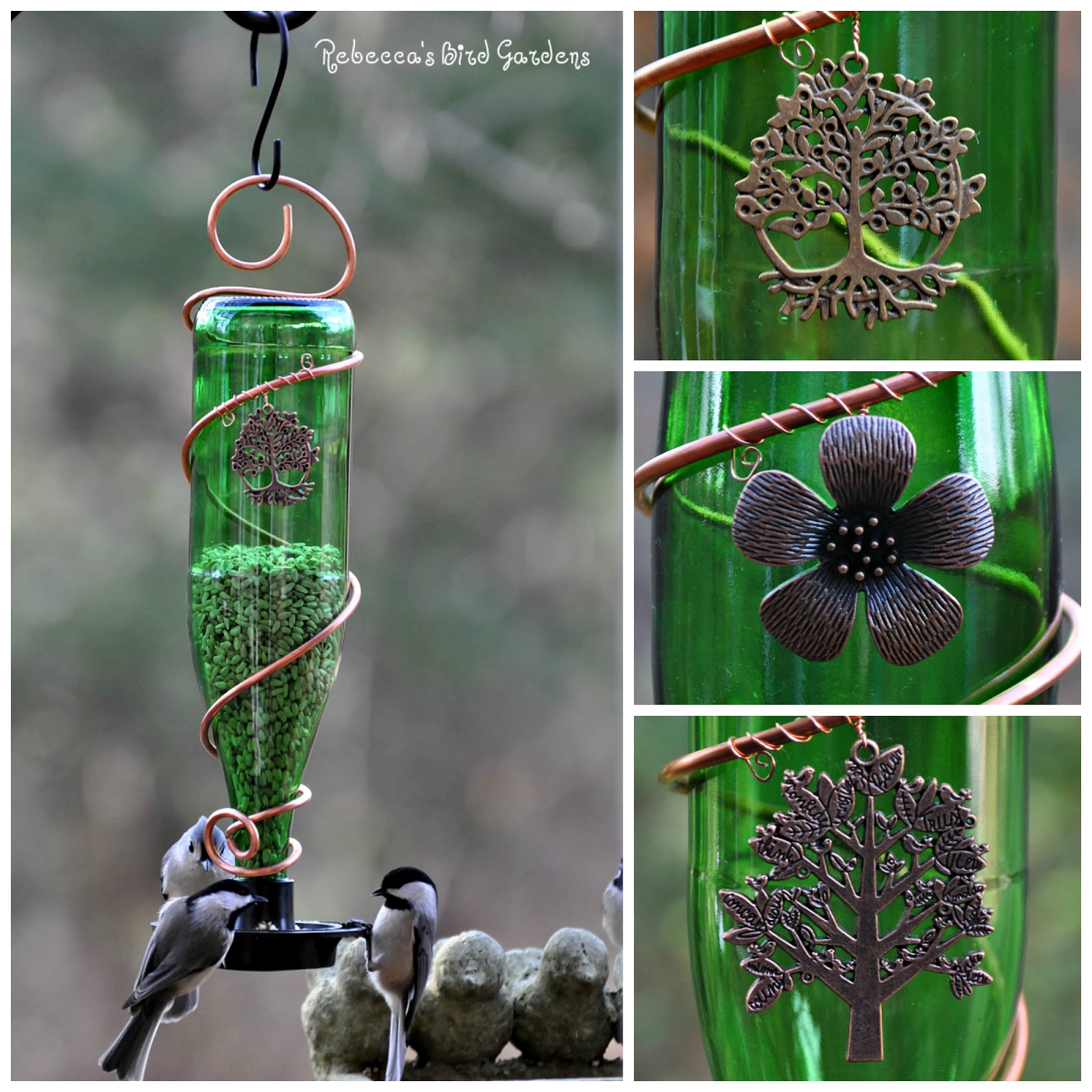 Rebecca's Bird Gardens Blog DIY Glass Bottle BirdFeeders