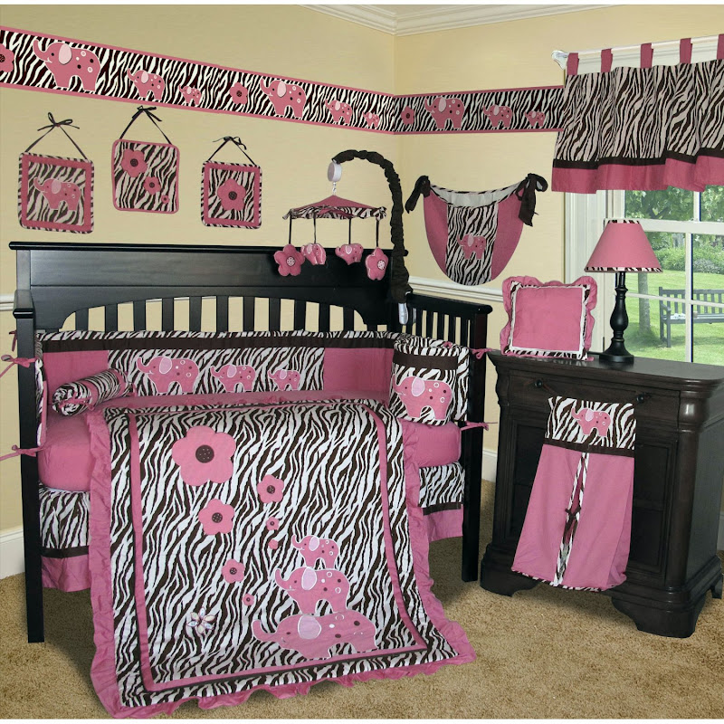 Custom Baby Girl- Brown Pink Zebra Crib Bedding title=