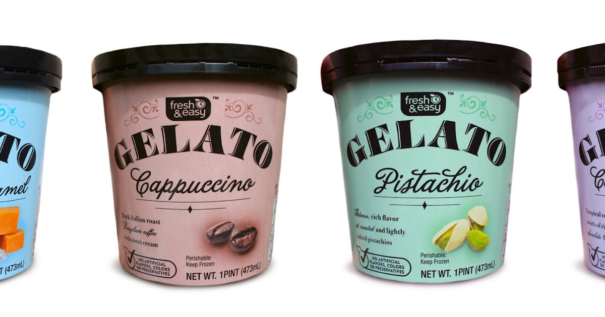 Fresh & Easy Neighborhood Market Gelato & Sorbet Range on Packaging of