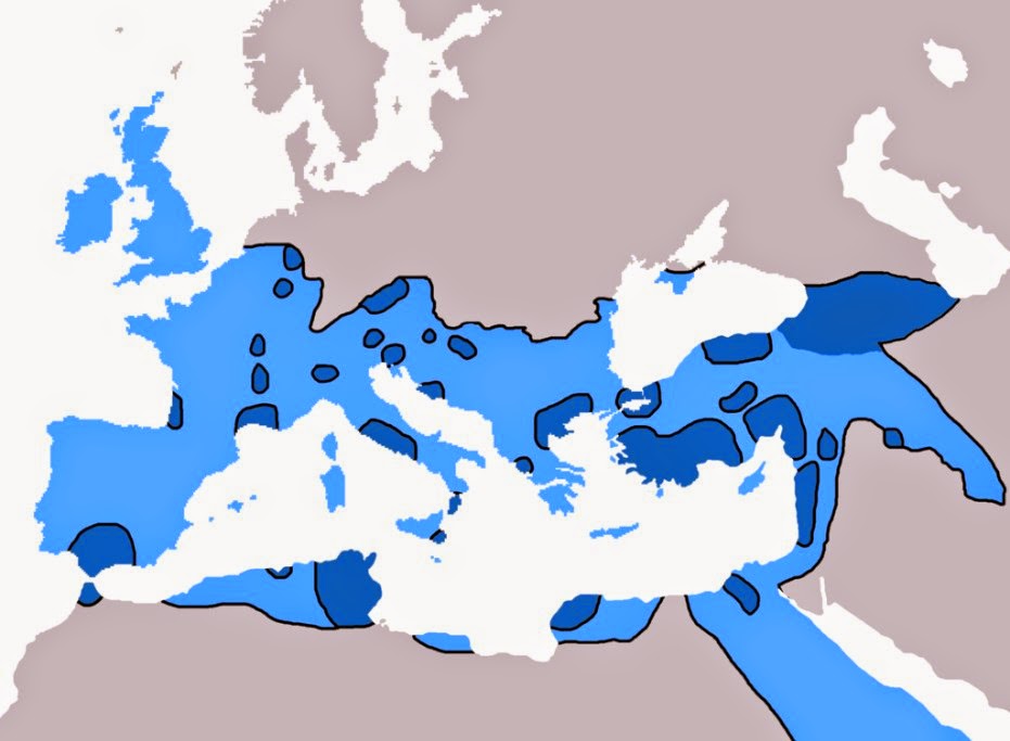 dark blue - early Christian areas
