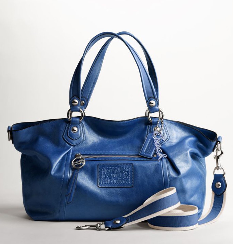 blue leather handbags and purses