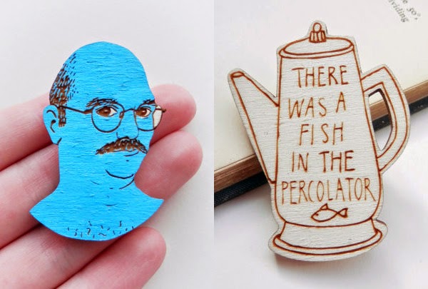 Awesome Pop Culture Wooden Jewellery by Kate Rowland.