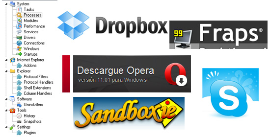 logo Dropbox Fraps Skype Opera Sandboxie System Explorer