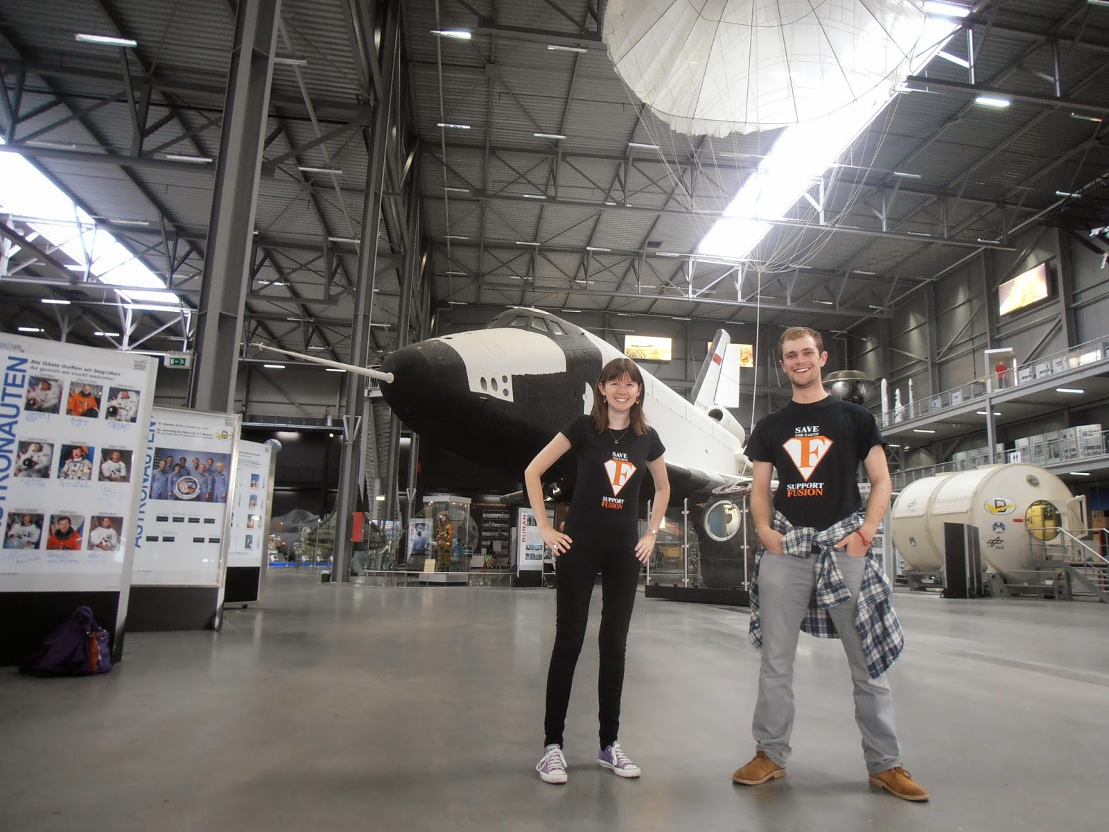 Sarah and Greg in front of the Space Shuttle at the Technic Museum Speyer