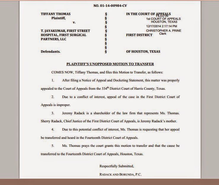 Houston Courts Cases: Unopposed motion to transfer appeal to avoid Houston Courts Cases: Unopposed motion to transfer appeal to avoid