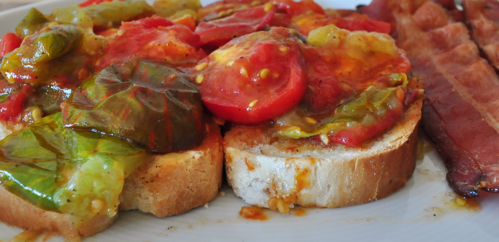 My Tiny Oven Fried Red Tomatoes on Toast